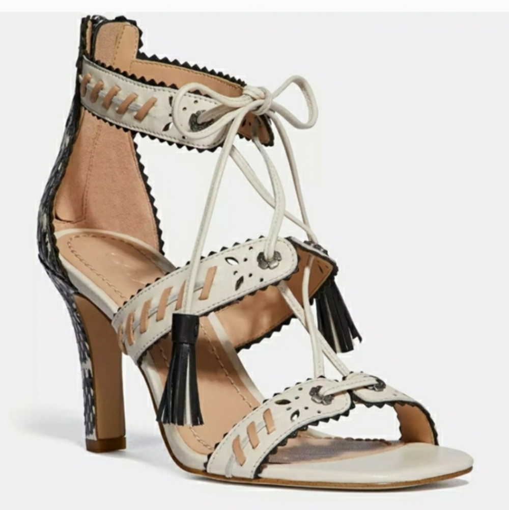 Coach Bella Western Stitch High Heel Strappy Sandals Size 5.5 Night Out Designer